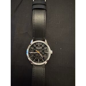 Coach Baxter Silver Tone Black Dial Black Leather Strap Mens Watch